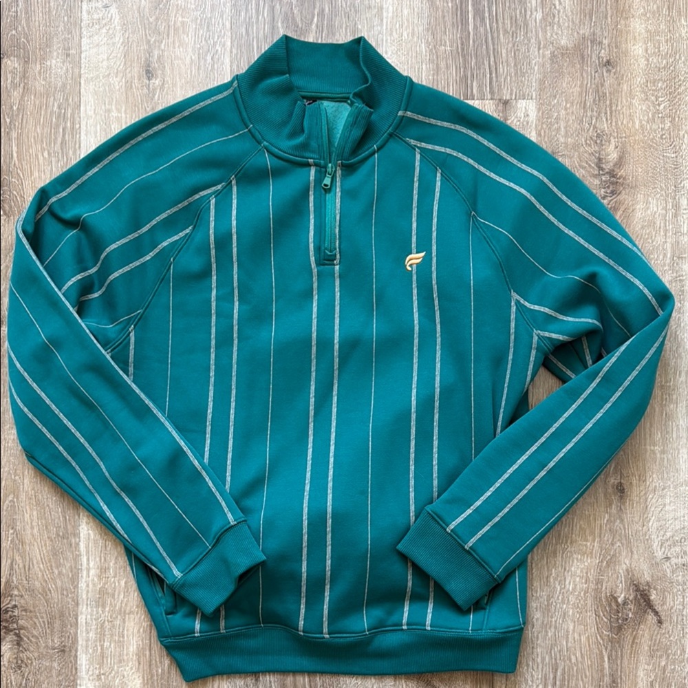 Fabletics Teal Striped Half-Zip Sweater